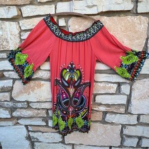 Flying Tomato Coral pink and green multicolor Short Boho Dress